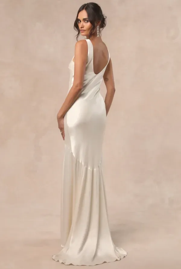 Lulus Champagne Satin Dress - Image 2