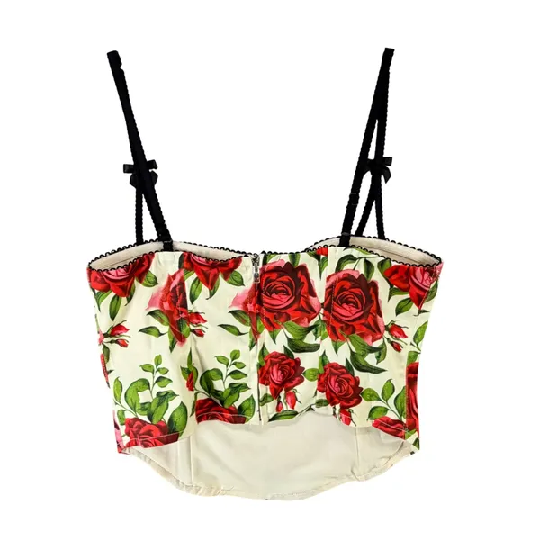 Jaded London Scarlett Satin Corset Top Womens 4 Ivory Red Rose Floral Coquette - Image 5
