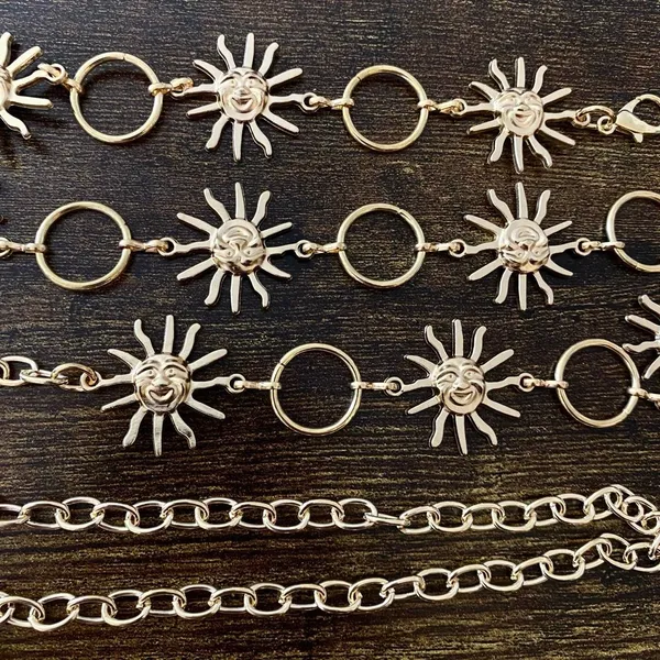 Gold Y2K Celestial Smiling Sun Open Ring Chain Belt, Fits 23-48 Inches, X7GA1333 - Image 7