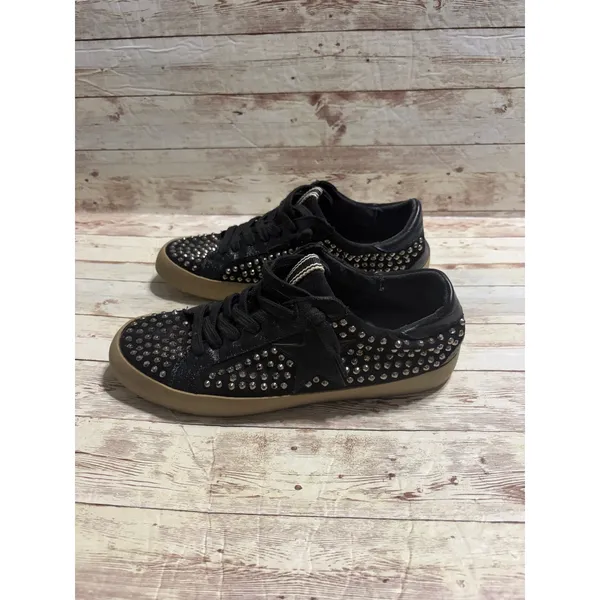 Shu Shop Rockstar Studded Black Sneakers Size 9 Silver Rocker Slip On - Image 3