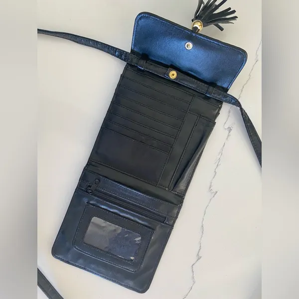 Vintage 80s-90s Faux Leather Black Small Crossbody Purse With Tassels - Image 8