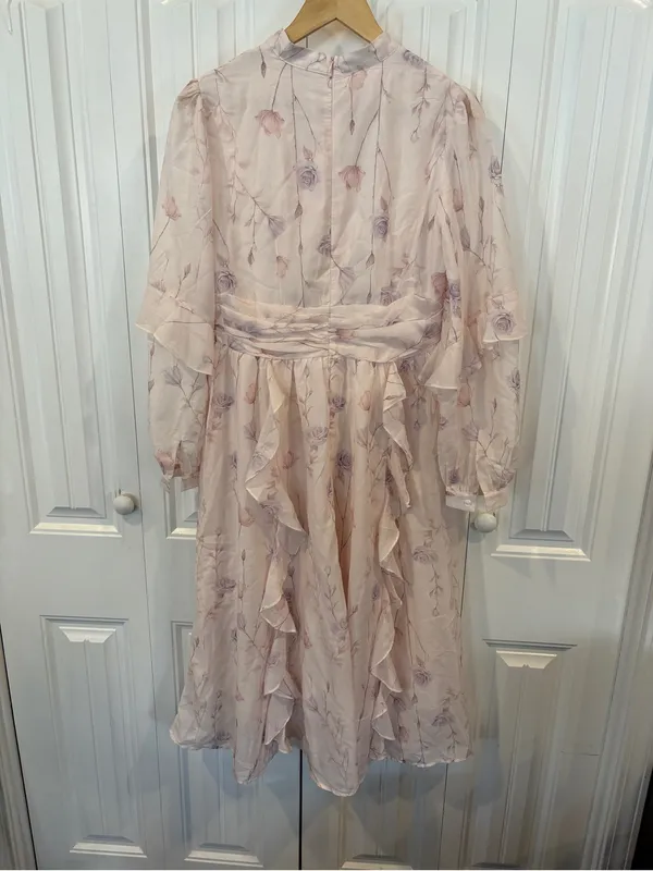 Motf pink floral midi dress size medium - Image 2