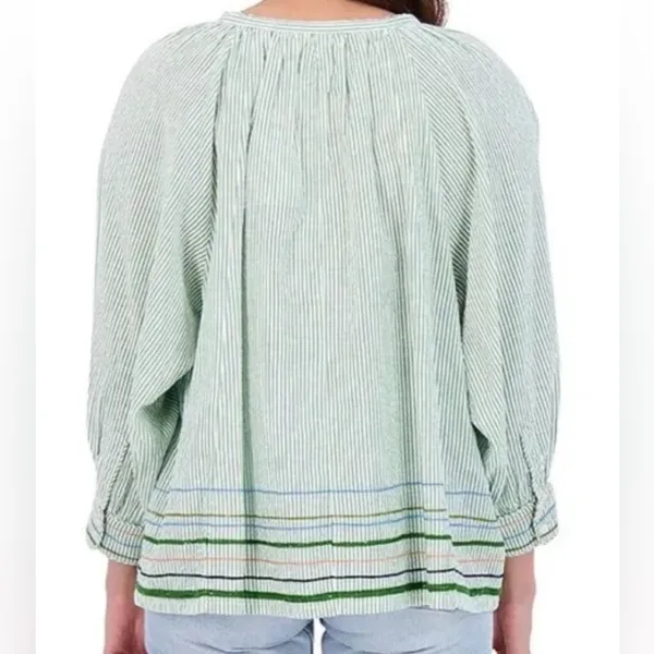 NWOT Roller Rabbit Murello Ada green stripe button down blouse cotton India - Image 5