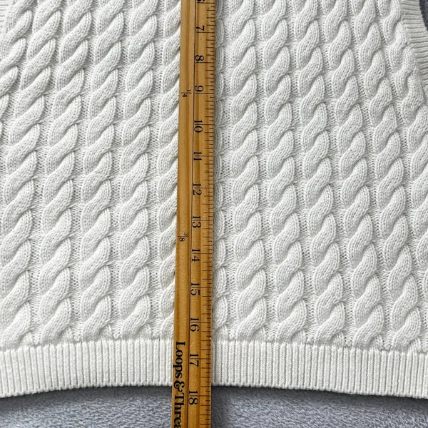 Abercrombie & Fitch Cable Knit Sweater Vest Women's Large White V-Neck Preppy - Image 6
