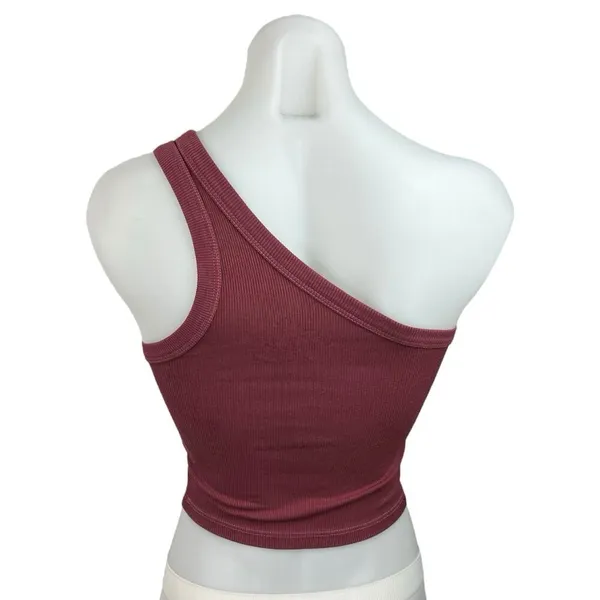 Set Active Red Maroon One Shoulder Sleeveless Pullover Athletic Crop Top Size XS - Image 2