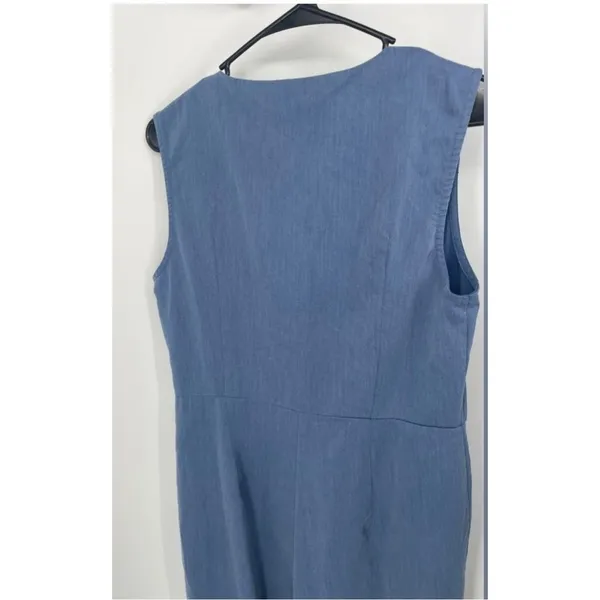 SheIn Vintage Blue Sleeveless‎ Jumpsuit V-Neck Button-Front Casual Chic size L - Image 3