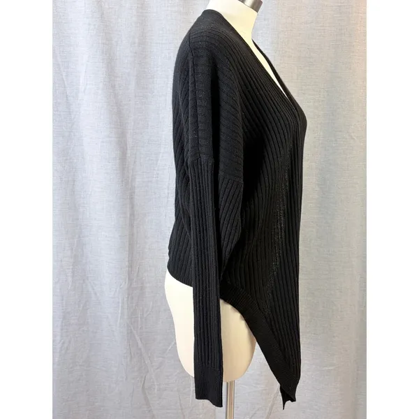 Autumn Cashmere Black 100% Cashmere Ribbed Draped Cardigan Size Large - Image 2