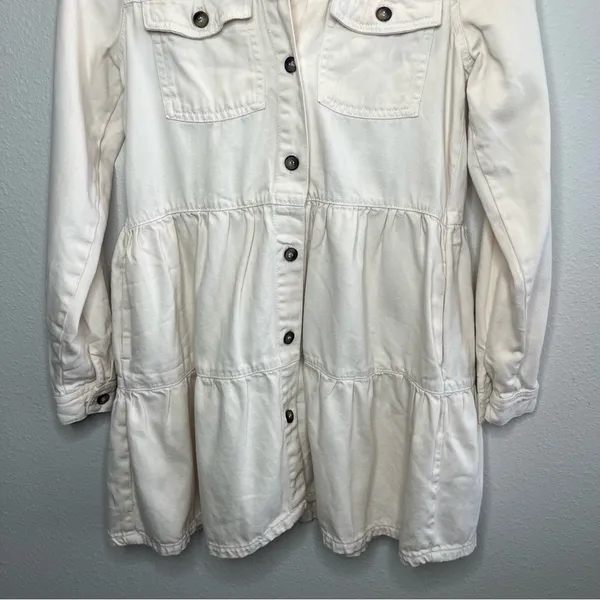 Free People Cream Nicole Tiered Button Down Long Sleeve Mini Shirt Dress - Image 6