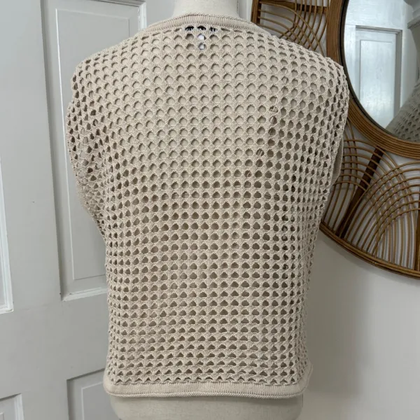 Steve‎ Madden Crochet Top L Beige Open Knit Boho Minimalist Beachy Neutral Boxy - Image 2