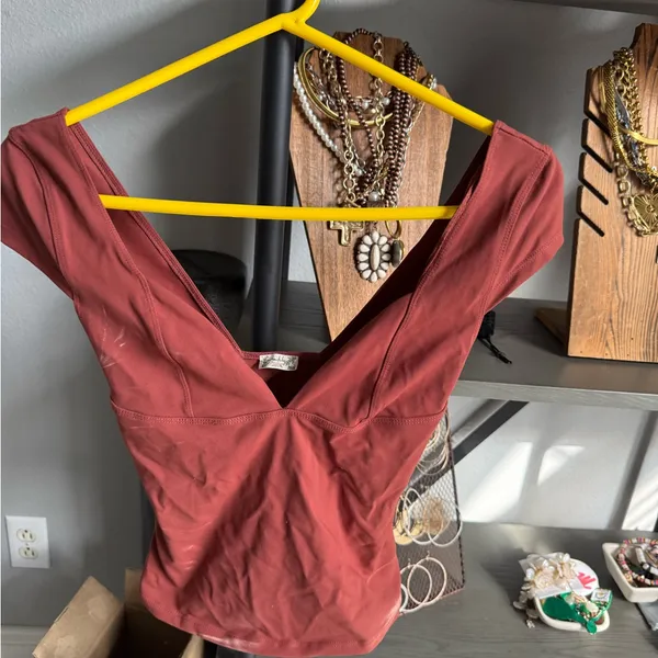 Free People Rust Deep V Cap-Sleeve Camisole - Image 3