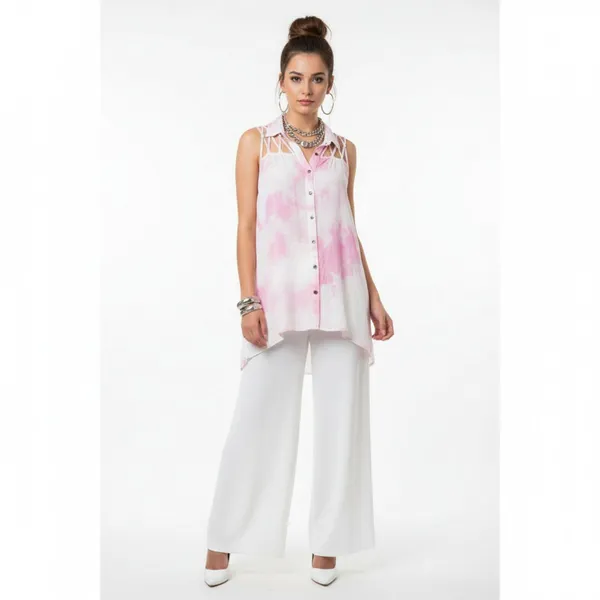 Mono B Pink & White Tie Dye Sleeveless Strappy Top L - Image 5