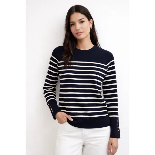 Zara Dark Blue and White Striped Knit Top - Image 6