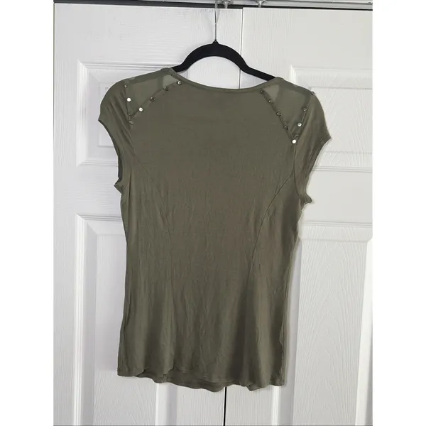 Rock & Republic Studded Mesh Top Womens Size S Olive Green Edgy Rocker Punk Alt - Image 4