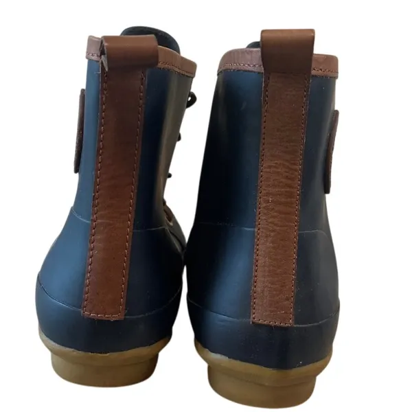 Tory Burch Lace Up Rain Boots Navy Rubber Short‎ Boot 9 - Image 5
