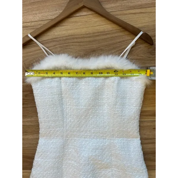 SheIn Sm/US 4 White Tweed Faux Fur Trim Mini Dress Sleeveless Sparkle Preppy Barbie - Image 7