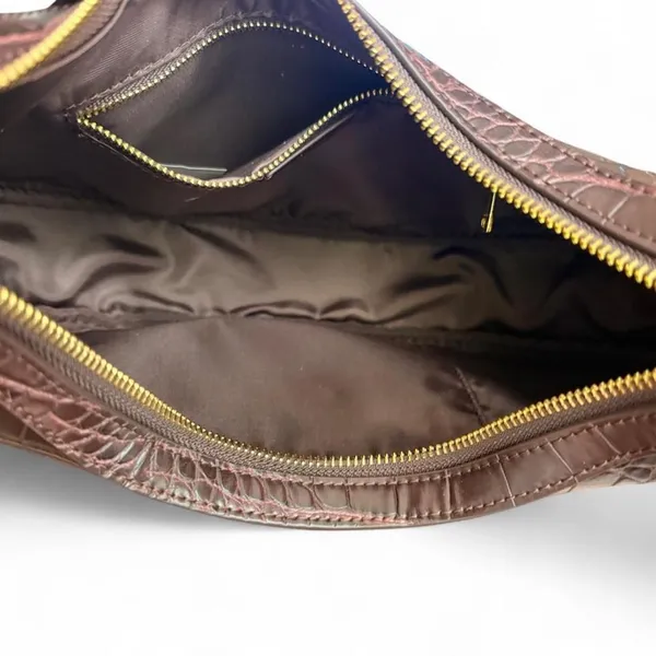 JW PEI Carly Saddle Bag Brown Croc Vegan Leather Shoulder Bag Gold Hardware - Image 8