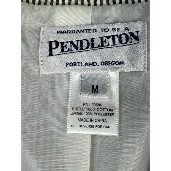 Pendleton Womens Gray White Seersucker Striped One Button Blazer Jacket M Summer - Image 8