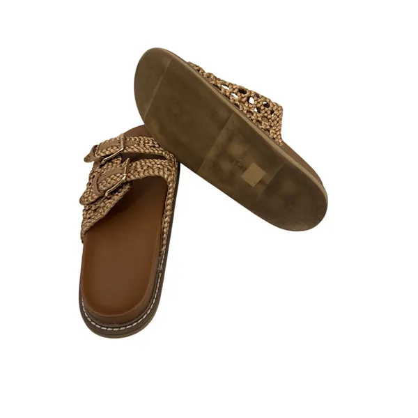 Joie Shoes Slip-On Brown Gold Woven Sandals Size Women's 7 - Image 5