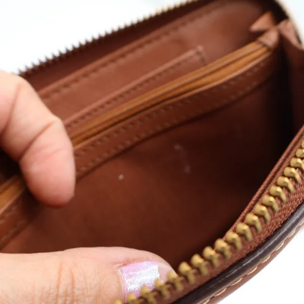 Fossil Emma Womens Brown Faux Leather Inner Pockets Zip Around Wristlet Wallet - Image 7
