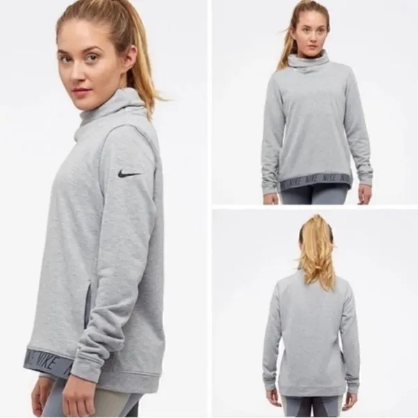 Nike Dry Cowl Funnel Neck Pullover Top Heather Gray Medium - Image 3