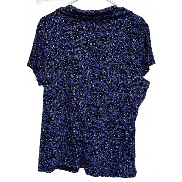 Charter Club Woman Deep V-Neck Blue and Black Pattern Blouse Plus Size 1X - Image 2