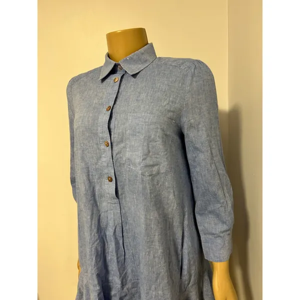 Tuckernuck Light Blue Cotton Chambray Ruffle Hem Shirt Dress Small Y20060T - Image 2