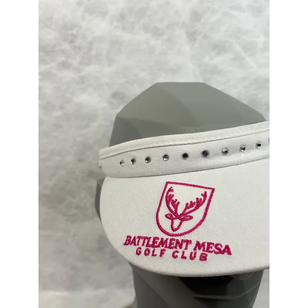 Town Talk Battlement Mesa Golf Club Visor White Rhinestone Pink Logo USA Made - Image 5