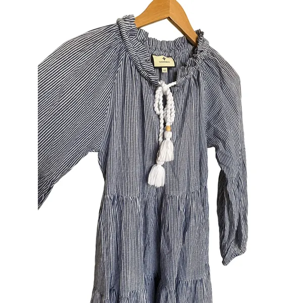 Tuckernuck Beach Nautical Tie Neck Tiered Coverup Dress Sz XS Navy White Stripe - Image 4