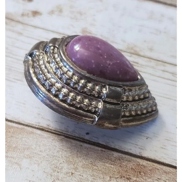Vintage Clip On Earrings Extra Large Statement Purple & Silver Tone - Tarnished - Image 3