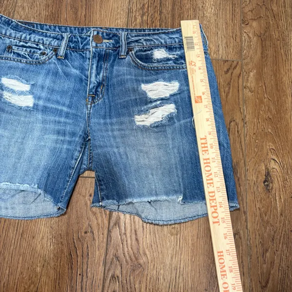 American Eagle Women Distressed Denim Shorts Blue Cut Off‎ Raw Hem Size 4 Cotton - Image 2