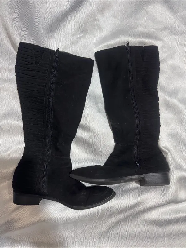 Kelly & Katie Black Suede Over-The-Knee Boots with Ruched Side Panels - Image 3