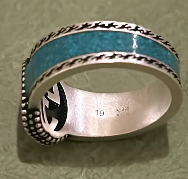 Gucci Interlocking G Turquoise Enamel Ring 14mm AG925 - Image 7