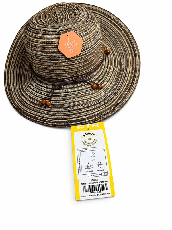CTR Summit Crushable Straw Hat Brown Mix M/L UPF 40+ Packable Sun Hat NWT - Image 2