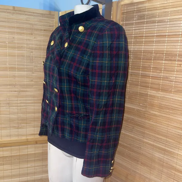 Vintage JH Collectibles military-style double-breasted wool blue plaid jacket 10 - Image 3