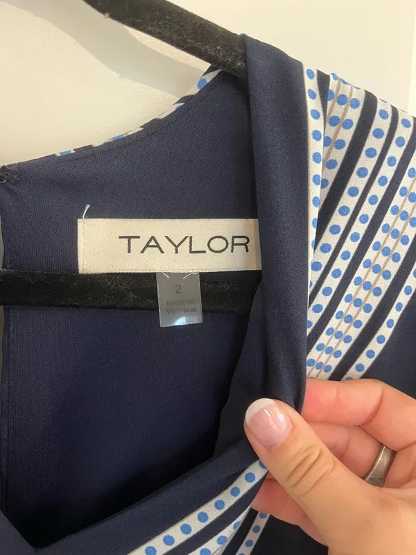 Taylor Navy Blue Striped Dress Size 2 - Image 3