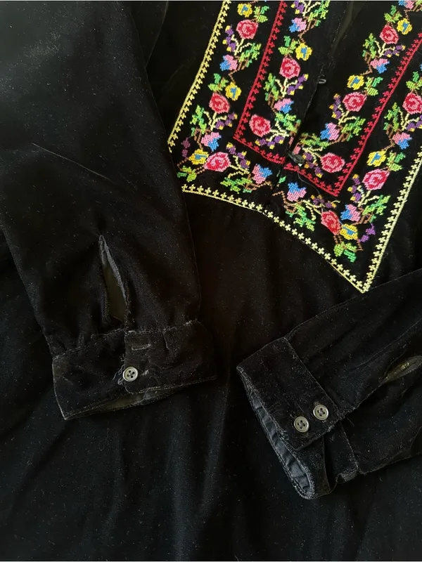 FREE PEOPLE | Black Velvet Tunic/Dress with Colorful Floral Embroidery - Image 5