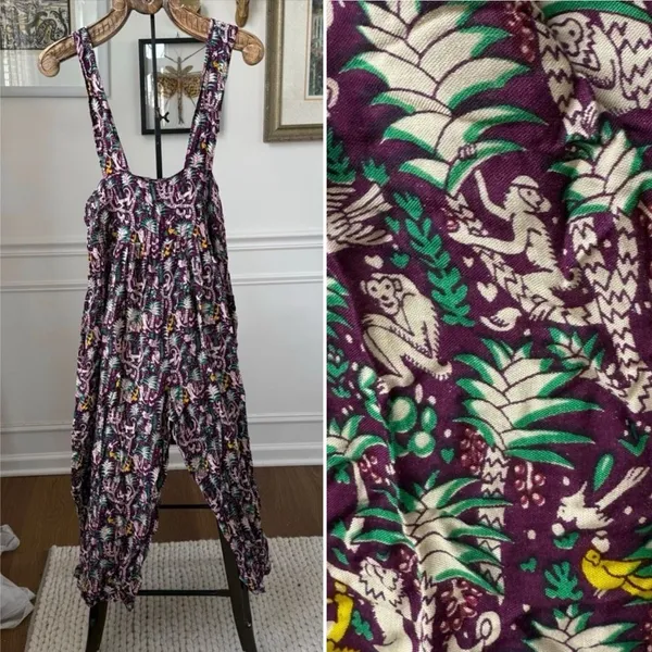 We Be Bop Purple Monkey Print Overalls Romper OSFM Size M - Image 2