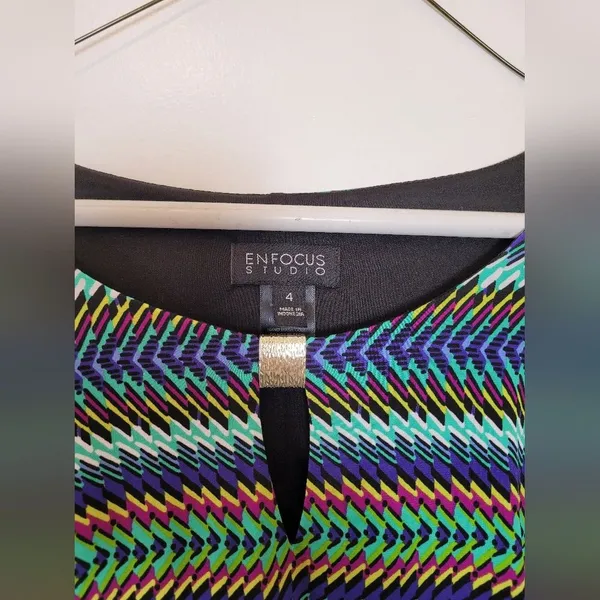 Enfocus Studio Midi Dress Abstract Disco Artsy 70s 80s Bright Colorful Size 4 - Image 7