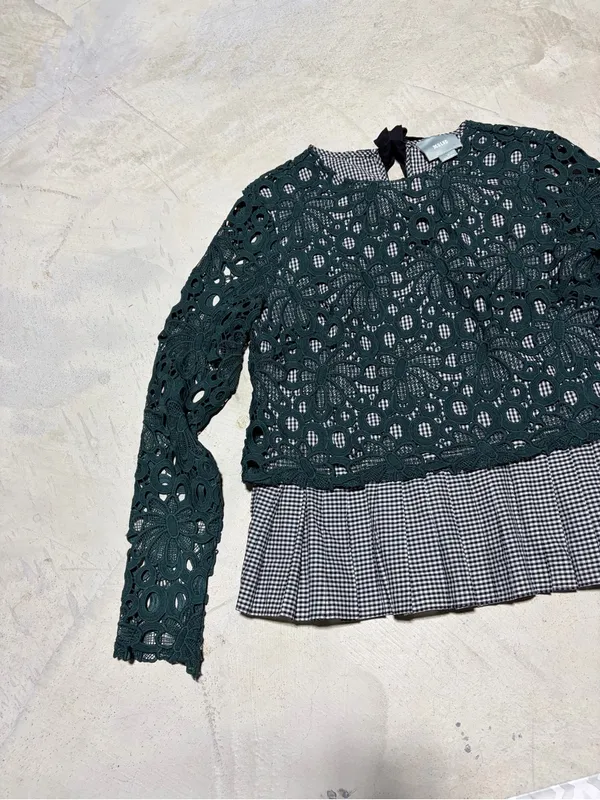 Anthropologie Maeve Gabriella Lace Overlay Peplum Top Dark Green small - Image 2