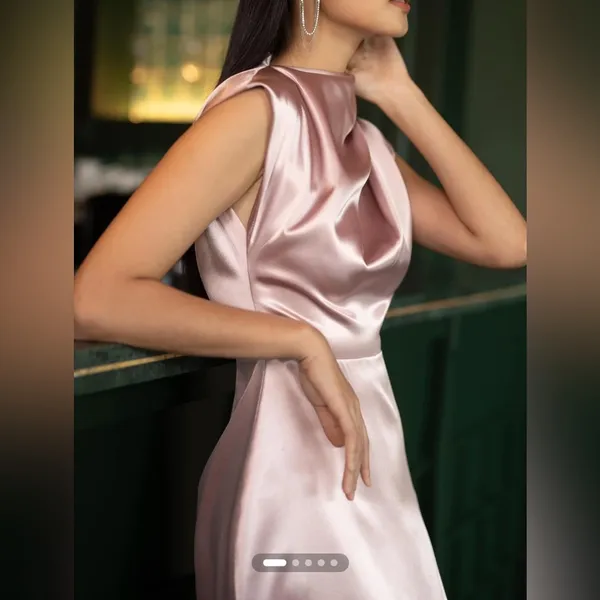 Fehaute XXL Pink Satin Midi Dress | Elegant Cowl Neck Sleeveless - Image 2