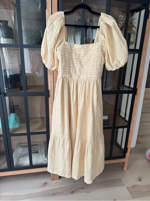 Abercrombie Emerson midi dress linen puff short sleeve butter pockets squareneck - Image 2