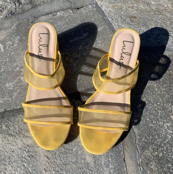 Lulus Saar Yellow Suede Block Heel Slides - Image 7