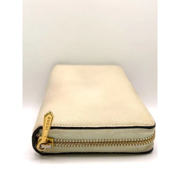 Gucci GG Two Tone Hardware Cream Leather Zip Around Wallet - Image 4