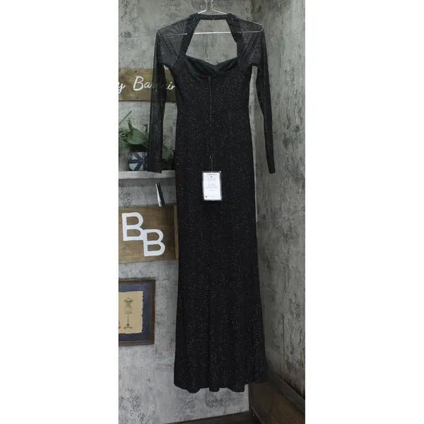 NWT City Studios Juniors Square-Neck Side-Slit Long Sleeve Gown Dress Black 5/6 - Image 5