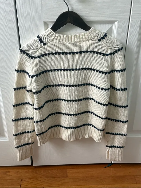 Madewell Textured Cotton Crewneck Sweater in Bright Ivory Navy Stripe - Image 3