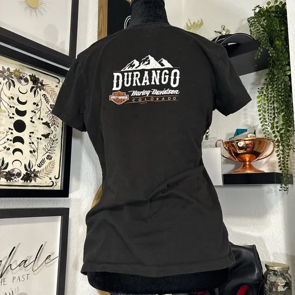 Harley-Davidson Durango Colorado V-Neck T-Shirt Black Graphic Tee Small Biker - Image 2