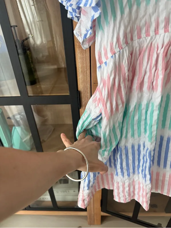 AURA Striped pastel babydoll shirt dress mini button down pockets collar short - Image 5