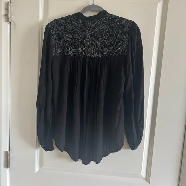 Free People Black Canyon Rose Hi-Lo Button Down Blouse Metallic Lace XS - Image 6