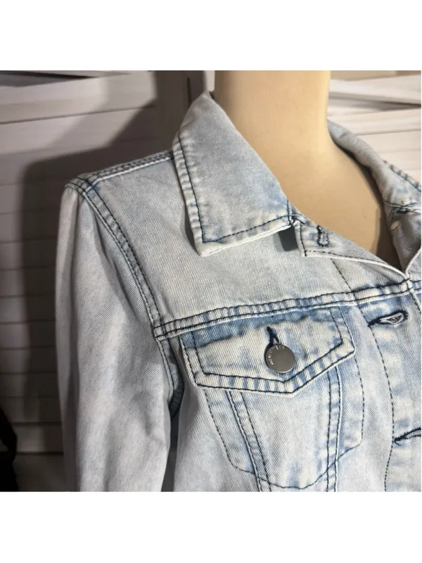 Stoosh vintage denim jacket acid wash grunge 90s Y2K flap pockets cotton rocker - Image 5