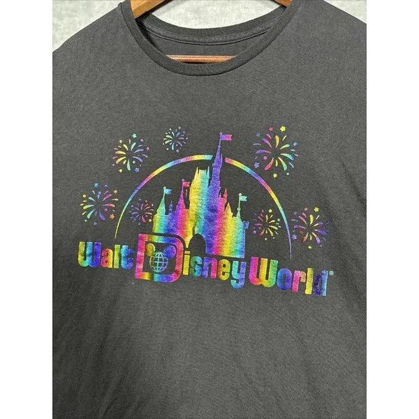 Walt Disney World Black Metalllic Rainbow Logo Magic‎ Kingdom Disney T-shirt XXL - Image 2